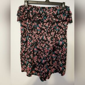George Floral Off-Shoulder Romper - Black and Pink